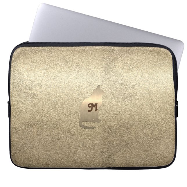 Cool Chic Gold Cat Pet Animals Monogram Laptop Sleeve (Front)