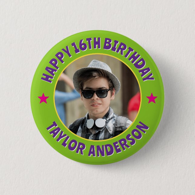 Cool Chic Happy Birthday Custom Photo Personalized 2 Inch Round Button (Front)