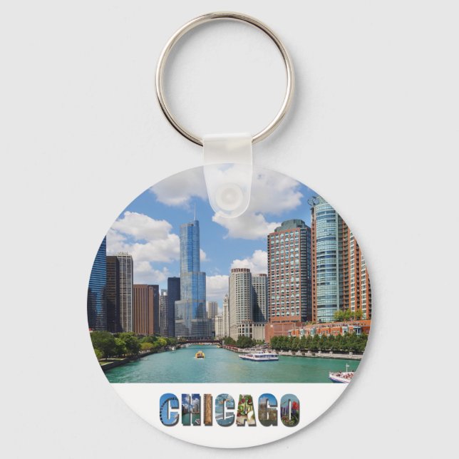 Cool Chicago River Skyline Photo Keychain (Front)