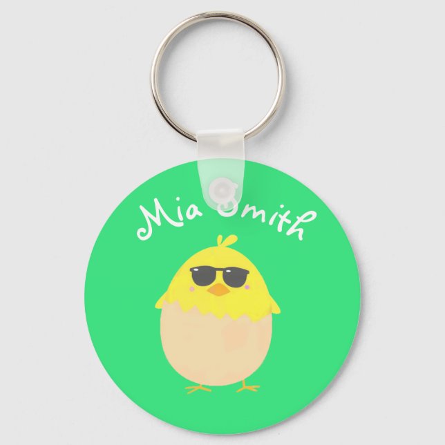 Cool Chick funky Easter yellow chick Keychain (Front)