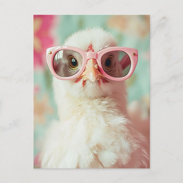 Cool Chick with Pink Glasses Spring Postcard (Front)