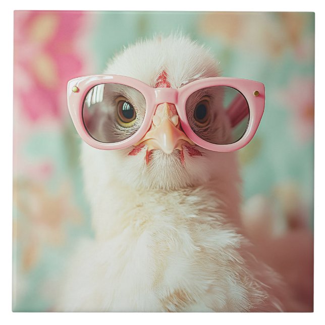 Cool Chick with Pink Glasses Spring Tile (Front)