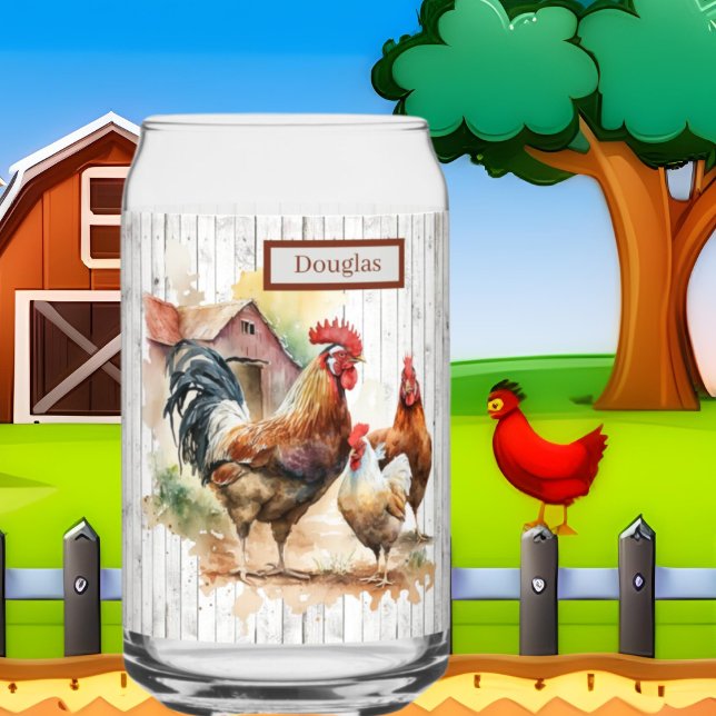 Cool chicken lovers Farm add name Can Glass (Creator Uploaded)