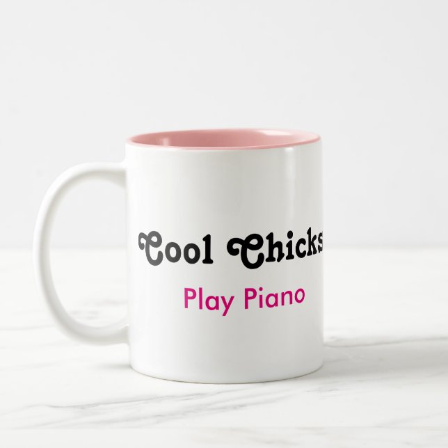 Cool Chicks Play Piano Two-Tone Coffee Mug (Left)