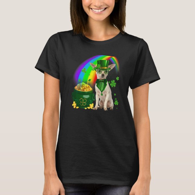 Cool Chihuahua Dog Leprechauns Shamrock Clover Pat T-Shirt (Front)