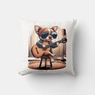 Cool Chihuahua Playing Guitar Throw Pillow