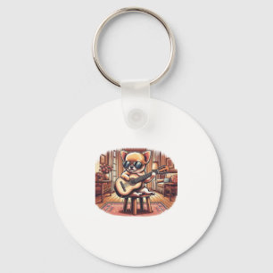 Cool Chihuahua Plays Classical Guitar Keychain