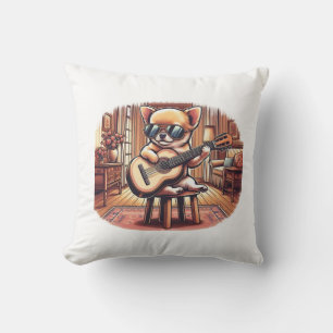 Cool Chihuahua Plays Classical Guitar Throw Pillow