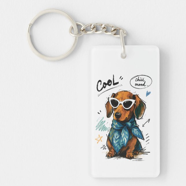 Cool Chill Mood Dachshund with Sunglasses Keychain (Front)
