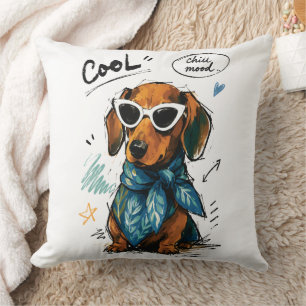 Cool Chill Mood Dachshund with Sunglasses Throw Pillow