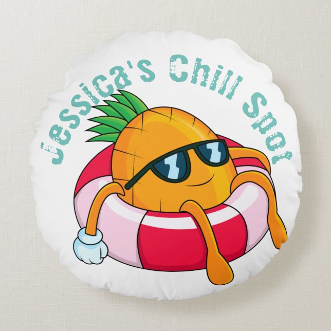 Cool Chill Pineapple Round Pillow (Front)