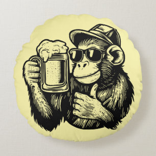 Cool Chimpanzee Beer Round Pillow