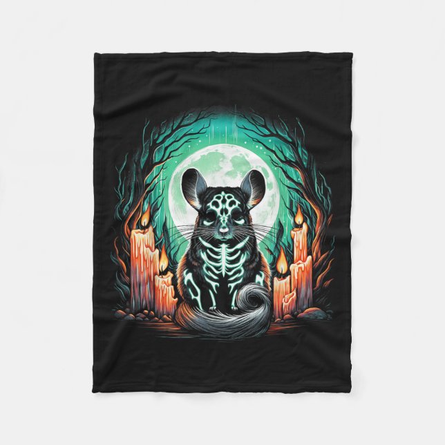 Cool Chinchilla Skeleton Halloween Christmas Birth Fleece Blanket (Front)
