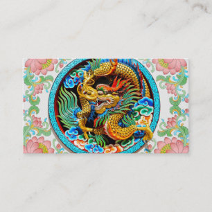 Cool chinese colourful dragon paint lotus flower business card