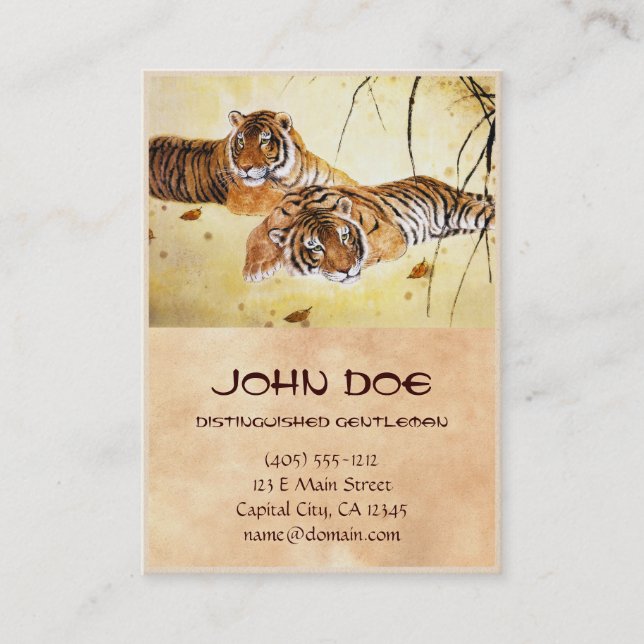 Cool chinese fluffy tiger rest sunset art business card (Front)