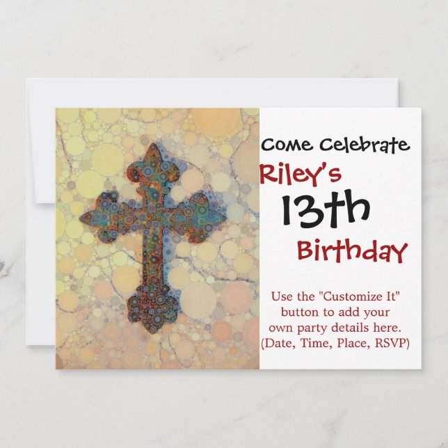 Cool Christian Cross Circle Mosaic Pattern Invitation (Front)