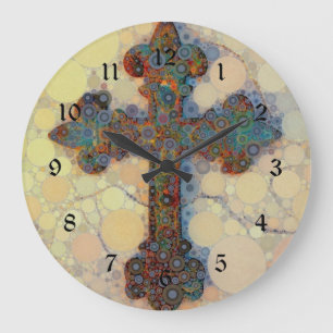 Cool Christian Cross Circle Mosaic Pattern Large Clock