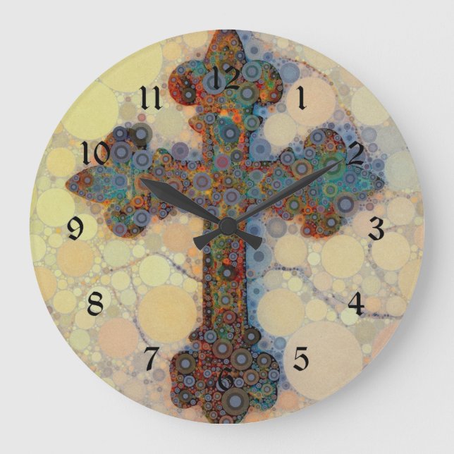 Cool Christian Cross Circle Mosaic Pattern Large Clock (Front)