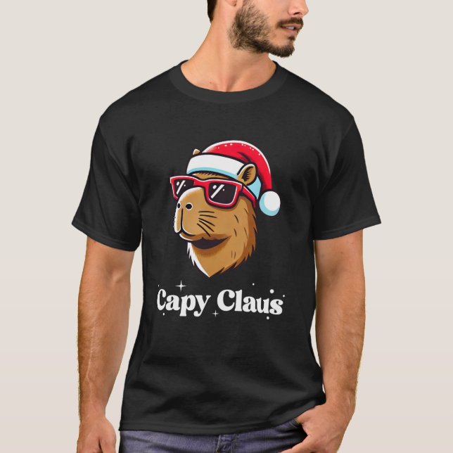 Cool Christmas Capybara With Santa Hat Capy Claus  T-Shirt (Front)