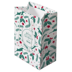 Cool Christmas deers & holly Pattern Medium Gift Bag