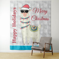 Cool Christmas llama in Santa Hat and Sunglasses