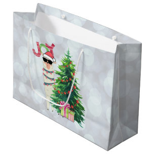 Cool Christmas Llama   Joy Typography   Bokeh Back Large Gift Bag