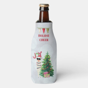 Cool Christmas Llama Joy Typography Bottle Cooler