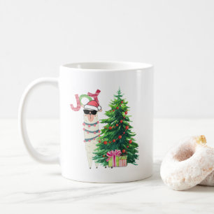 Cool Christmas Llama with Sunglasses and Santa Hat Coffee Mug
