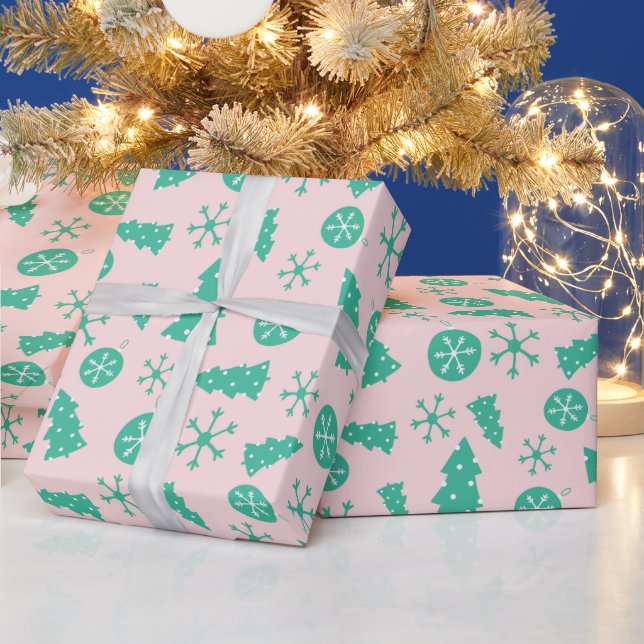 Cool Christmas Trees Snowflakes Ornaments Seamless Wrapping Paper (Holidays)