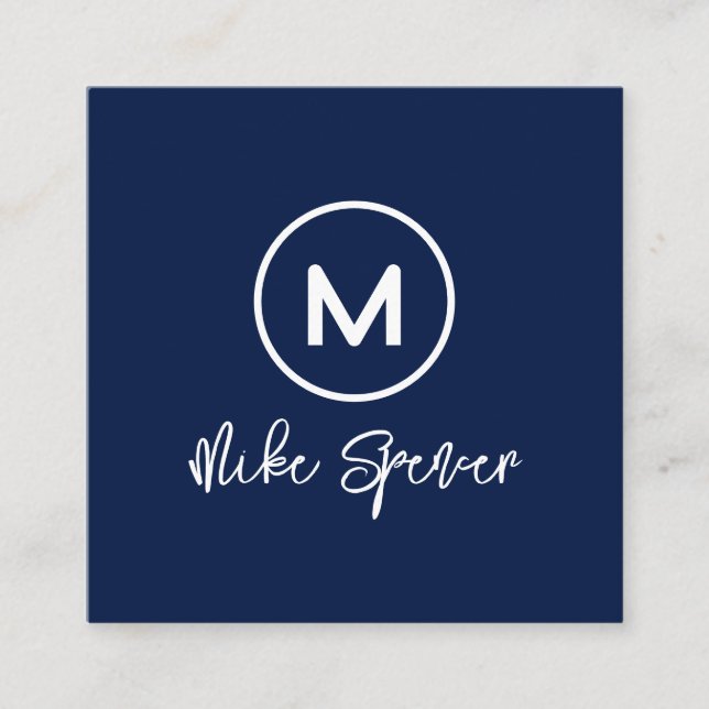 Cool Circle Monogram on blue square Calling Card (Front)