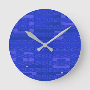 Cool Circuit Blue Geometric   Round Clock