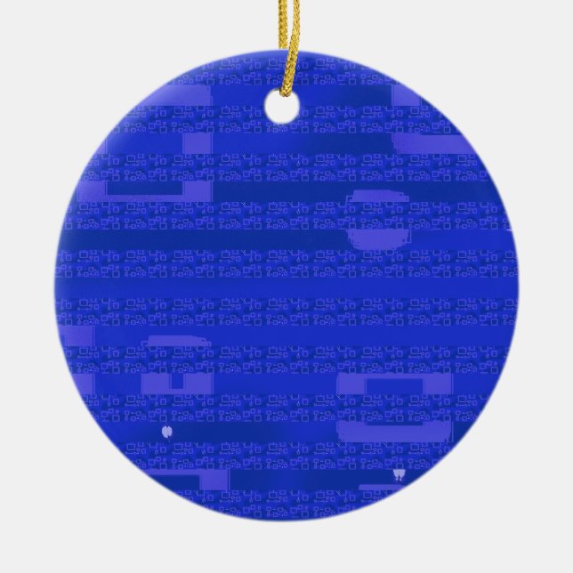 Cool Circuit Blue Geometric Stripes  Ceramic Ornament (Front)