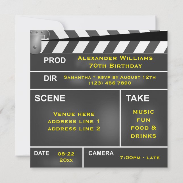 Cool Clapper Board 70th Birthday Invitation (Front)