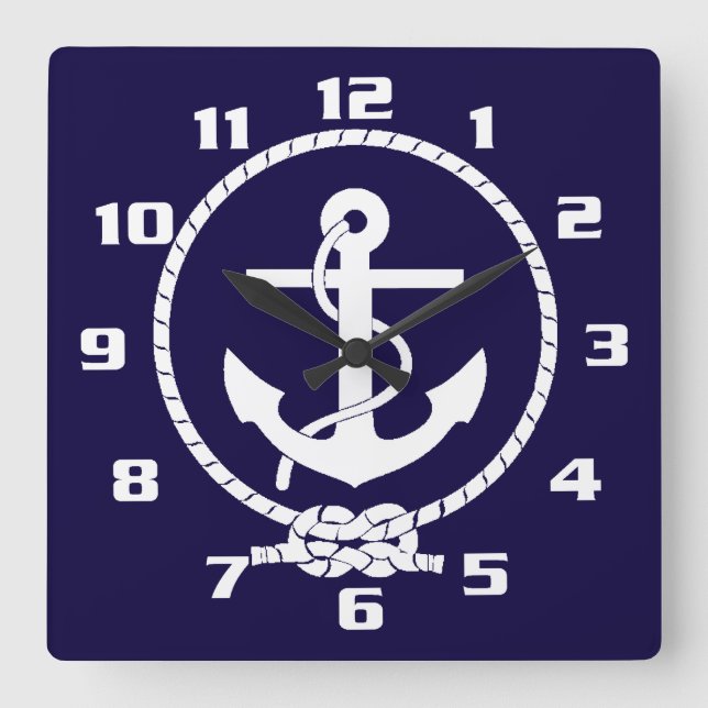 Cool Classic and Elegant Nautical Anchor Square Wall Clock (Front)