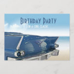 Cool Classic Car 60th Birthday Party Invitation<br><div class="desc">Classic Car in blue with sky and surf background scene. This Sixtieth Birthday vintage auto card says Birthday Party for a Cool Classic. Back of card has racing car chequered banner with flags. Customize the Name and the text below that says " is turning 60" if you want a different...</div>