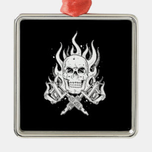 Cool Classic Elegant Black White Skull tattoo Metal Ornament