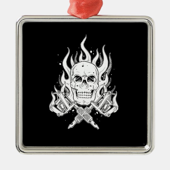 Cool Classic Elegant Black White Skull tattoo Metal Ornament (Front)