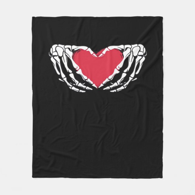 Cool Classic Funny Skeleton Hands Heart - Valentin Fleece Blanket (Front)