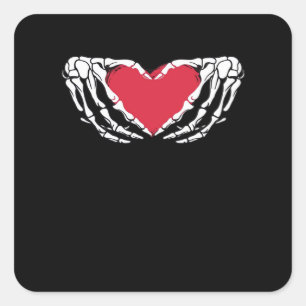 Cool Classic Funny Skeleton Hands Heart - Valentin Square Sticker