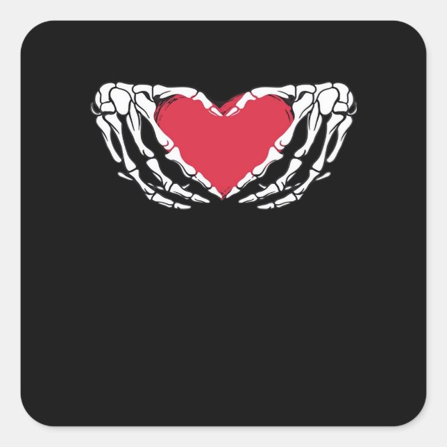 Cool Classic Funny Skeleton Hands Heart - Valentin Square Sticker (Front)