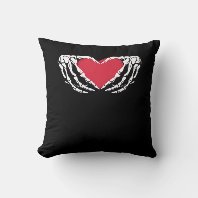 Cool Classic Funny Skeleton Hands Heart - Valentin Throw Pillow (Front)