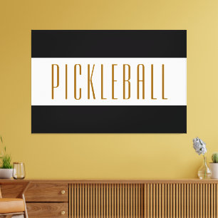 Cool Classy Pickleball Text Black White Stripes Canvas Print