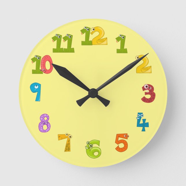 Cool Clock with Animals on Yellow for Kid's Room (Front)
