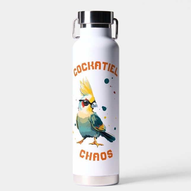 Cool Cockatiel Yellow Teal Orange  Water Bottle (Front)