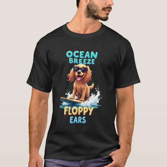 Cool Cocker Spaniel Surfing Dog T-Shirt (Front)