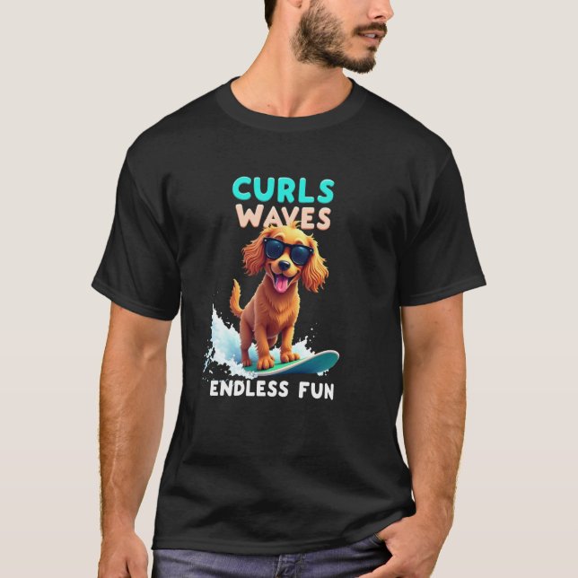 Cool Cocker Spaniel Surfing Dog T-Shirt (Front)