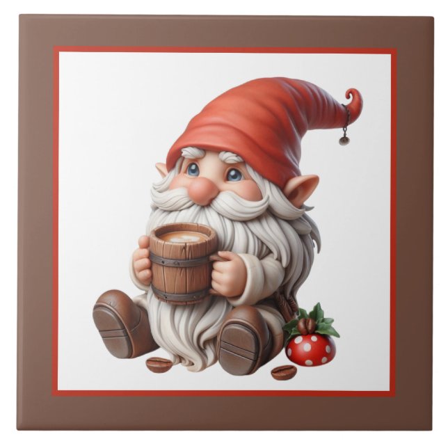 Cool coffee gnome home business crafting  tile (Front)
