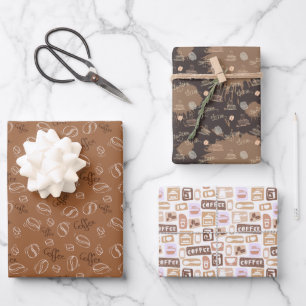cool coffee party tiled pattern wrapping paper sheet