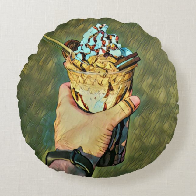 Cool cold freezing ice cream round pillow (Front)