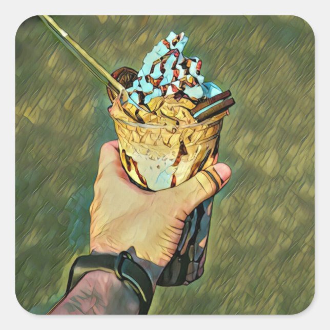 Cool cold freezing ice cream square sticker (Front)